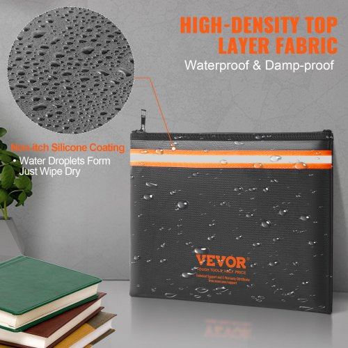 Fireproof Document Bag, 13.4"x10" Fireproof Money Bag 2000℉, Fireproof and Waterproof Bag with A Card Pocket, Zipper, and Reflective Strip, for Money, Documents, Jewelry and Passport