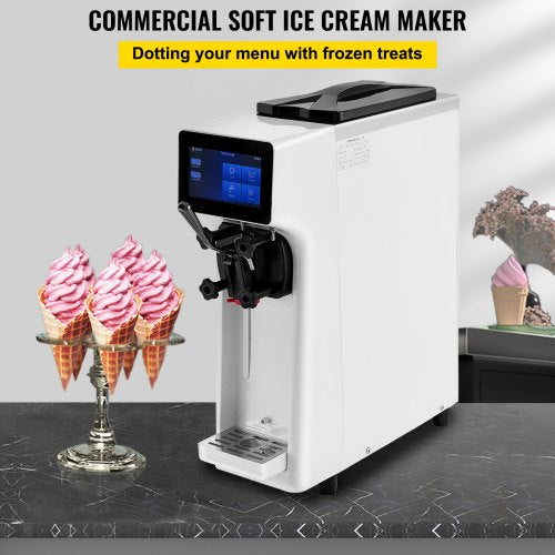 Commercial Ice Cream Maker, 10-20L/H Yield, 1000W Countertop Soft Serve Machine with 4.5L Hopper 1.6L Cylinder Touch Screen Puffing Shortage Alarm, Frozen Yogurt Maker for Café Snack Bar, White