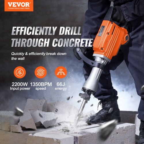 Demolition Jack Hammer Concrete Breaker 2200W Electric Hammer 2 Chisel Bits