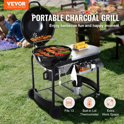 21 inch Kettle Charcoal Grill BBQ Portable Grill with Cart Outdoor Cooking