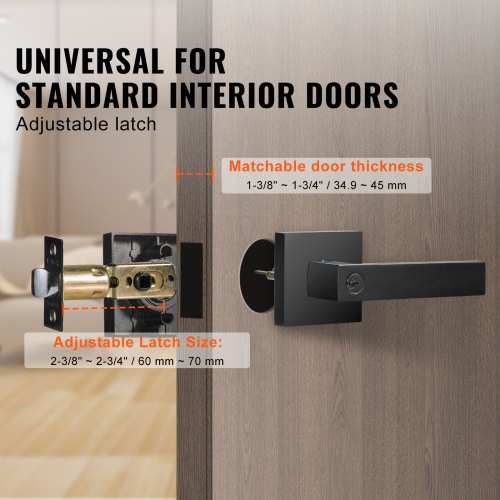 Entry Lever Door Handle, 2 PCS Black Entry Knob, Lock and Key Locking Lever Set, Contemporary Square Door Lever, Reversible for Right and Left Sided Doors, 45° Rotation to Open, for Front Door