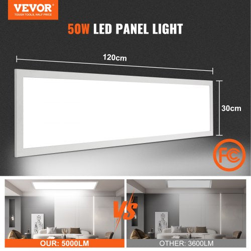 LED Ceiling Light with Remote Control, 5000LM 50W, Dimmable LED Panel Light Fixture with Adjustable Color Temperature 2700K-6500K, 1200 x 300 x 53 mm Lamp for Home Office Classroom Dining Room