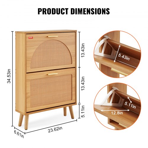 Shoe Cabinet with 2 Flip Drawers Rattan Shoe Storage Cabinet for Entryway