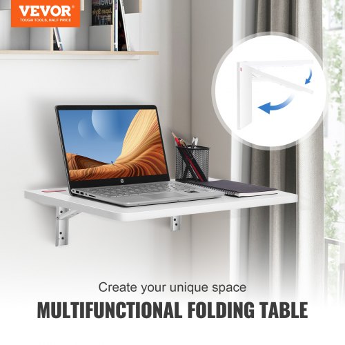 Wall Mounted Folding Table, Wall Mount Drop Leaf Tables, Wooden Floating Desk for Dining, Laundry Room, Office, 23.6" x 15.6" Fold Down Desk with Carbon Steel Bracket
