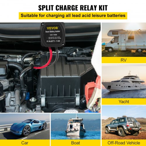 Split Charge Relay Kit, 4mtr 12V, Automatic Dual Battery Isolator Kit with 140AMP Voltage Sense Relay VSR, Compatible with RV Marine Car Vehicle Truck Caravan Camper Yacht ATV UTV Boats Workshop
