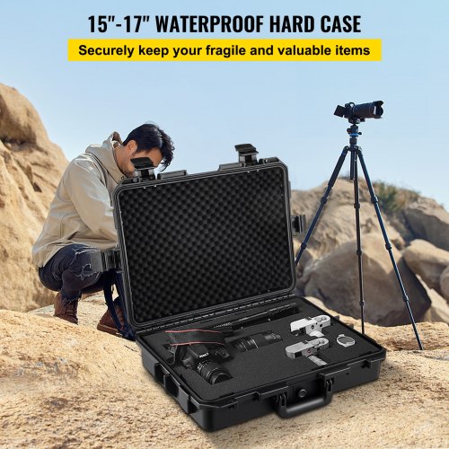 Waterproof Hard Case, 20 x 16 x 5 Inches, with Customizable Foam, Portable Protective Hard Camera Case, Shockproof for Laptop, Pistol, Camera, and More, Black