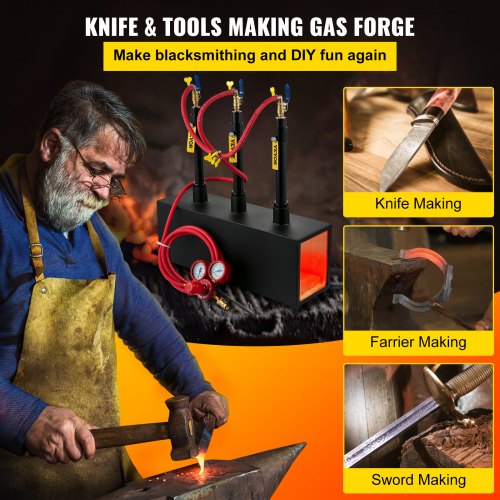 Gas Propane Forge Furnace Burner Portable Three Burners Metal Tool Making