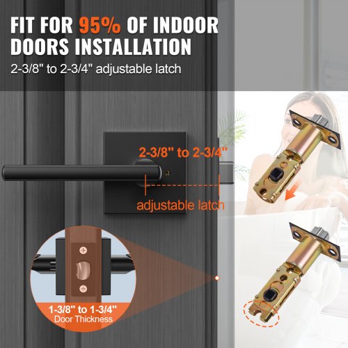 Privacy Door Handle 5 PCS Matte Black Square Door Lever Interior Keyless