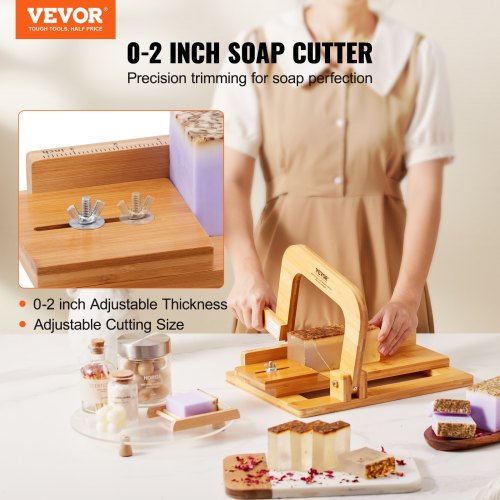 Soap Cutter, 0-2 inch Adjustable Thickness, Bamboo Soap Slicer With Adjustable Stainless Steel Wire, Multi Handmade Soap Wire Cutter for Loaf, Candles, Cheese, Butter, DIY Making Cutting Tool