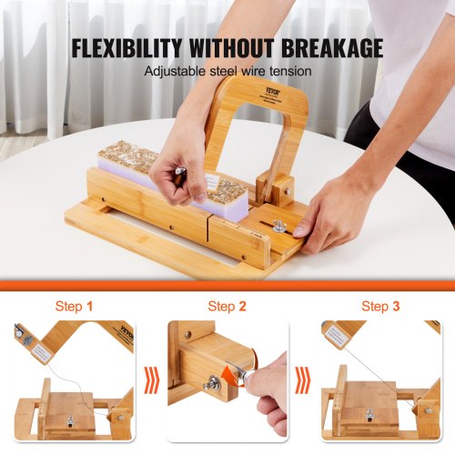 Soap Cutter, 0-2 inch Adjustable Thickness, Bamboo Soap Slicer With Adjustable Stainless Steel Wire, Multi Handmade Soap Wire Cutter for Loaf, Candles, Cheese, Butter, DIY Making Cutting Tool