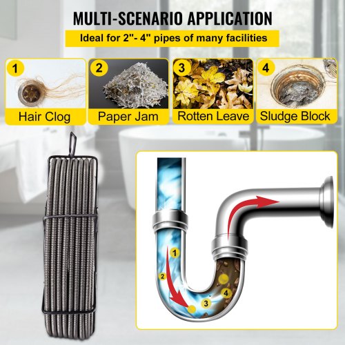 Drain Cleaning Cable 50 Feet x 3/8 Inch Solid Core Cable Sewer Cable Drain Auger Cable Cleaner Snake Clog Pipe Drain Cleaning Cable Sewer Drain Auger Snake Pipe