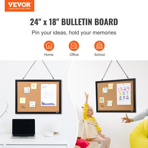 Cork Board, 24 x 18 inches, Double-sided Bulletin Board with MDF Sticker Frame, Vision Board Includes 10 Pushpins, for Display and Decoration in Office Home and School