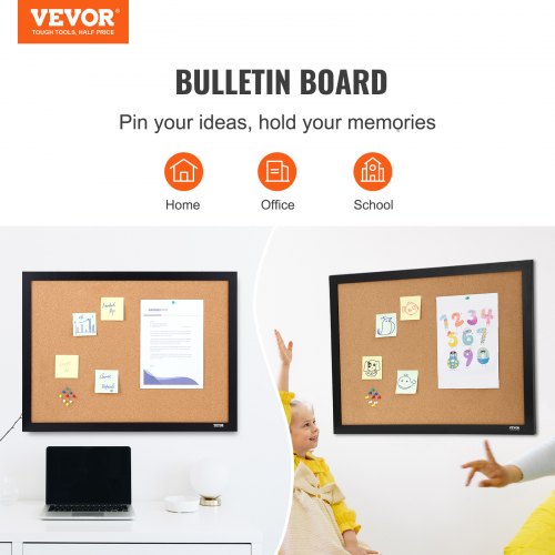 Cork Board, 36x24 inches Bulletin Board with MDF Sticker Frame, Vision Board Includes 10 Pushpins, for Display and Decoration in Office Home and School