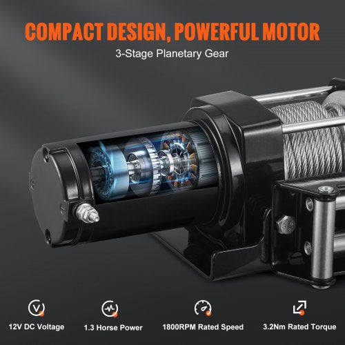 Electric Winch, 12V 3000 lb Load Capacity Steel Rope Winch, IP55 3/16” x 39ft ATV UTV Winch with Wireless Handheld Remote & 4-Way Fairlead for Towing Jeep Off-Road SUV Truck Car Trailer Boat