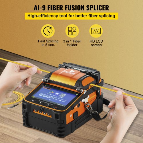 Fusion Splicer, AI-9 Automatic Intelligent Precision Optical Fiber Fusion Splicer Optical Fiber Welding Splicing Machine with SM/MM Fiber Optic Splicing 5s Splicing for Railway Electric Power