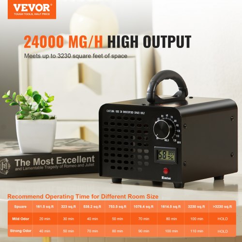 Ozone Generator 24000mg/h Ozone Machine Odor Remover with 0-120min Timer