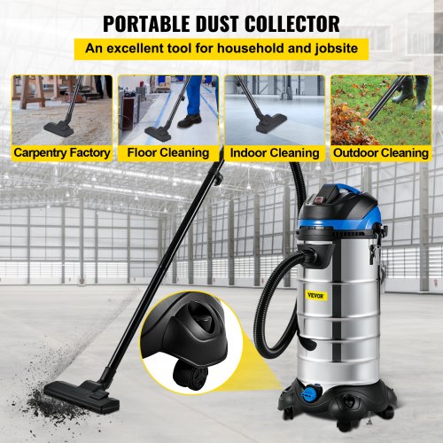 Dust Extractor Collector, 40L / 11 Gallon Capacity, HEPA Filtration System Automatic Dust Shaking, 1200W Powerful Motor Wet & Dry Vacuum Cleaner, Heavy-Duty Shop Vacuum with Attachments