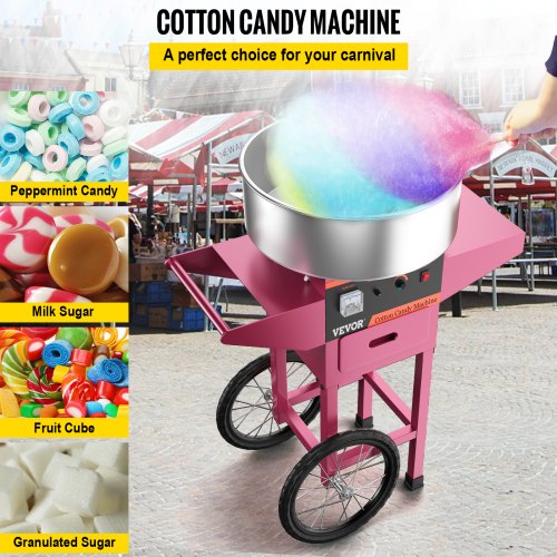 Candy Floss Maker Cart Commercial Candyfloss Machine Cart with Stainless Steel Tray Floss Machine Cart 21 Inch Food-grade Stainless Steel Bowl for Wedding Party Commercial Use
