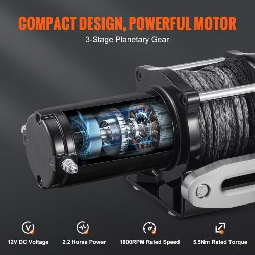 Electric Winch, 12V 4500 lb Load Capacity Nylon Rope Winch, IP55 1/4” x 39ft ATV UTV Winch with Wireless Handheld Remote & Hawse Fairlead for Towing Jeep Off-Road SUV Truck Car Trailer Boat