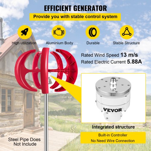 Lantern Wind Turbine, 12V/100W Vertical Turbine Generator, 35" Wind Wheel Diameter Vertical Axis Wind Turbine w/Monitoring Light/Built-in Controller for Terrace/Chalet/Fishing Boat/Motor Home