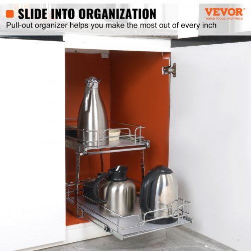 2-Tier Wire Pull Out Cabinet Under Sink Organizer 13x21 Inch Drawer Basket