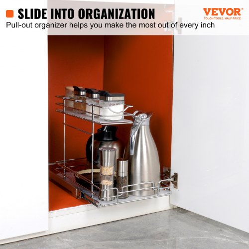 2-Tier Wire Pull Out Cabinet Under Sink Organizer 12x17 Inch Drawer Basket