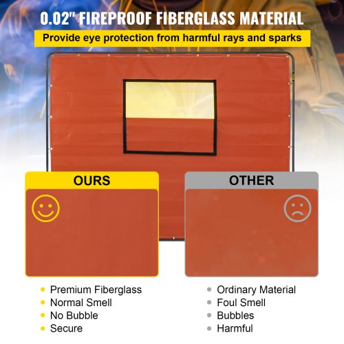 Welding Curtain, 6' x 8', Welding Screen with Metal Frame & 4 Wheels, Fireproof Fiberglass w/ Transparent Window, for Workshop, Industrial Site, Red