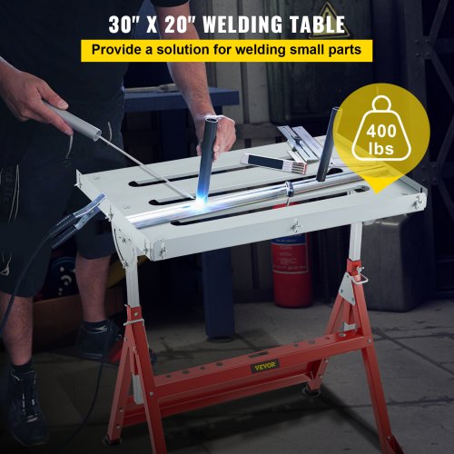 Welding Table 760 x 510 mm Steel Welding Table Three 1.1 in. / 28mm Slots Welding Bench Table Adjustable Angle & Height Portable Table, Casters, Retractable Guide Rails, Eccentric Leveling Foot