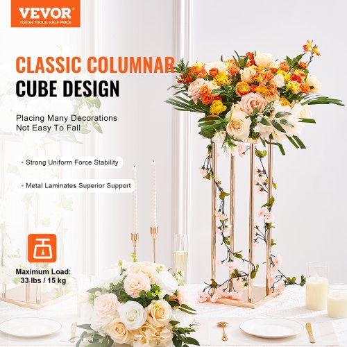 4PCS Gold Metal Column Wedding Flower Stand, 31.5inch/80cm High With Metal Laminate, Vase Geometric Centerpiece Stands, Cylindrical Floral Display Rack for Events Reception, Party Road Leads