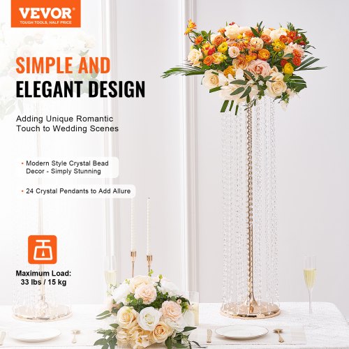 10PCS 35.43inch /90cm Tall Crystal Wedding Flowers Stand, Luxurious Centerpieces Flower Vases Crystal Gold Vase Metal, Perfect for T-stage Wedding Party Ceremony Dinner Event Hotel Home Decor