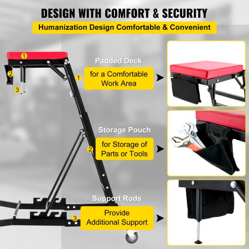 Automotive Engine Creeper, Adjustable Height Foldable Creeper, 400 LBS Capacity High Top Engine Creeper, with Four 4 inches Casters, Padded Deck, for Home, Garage, Workshop Repair Maintenance