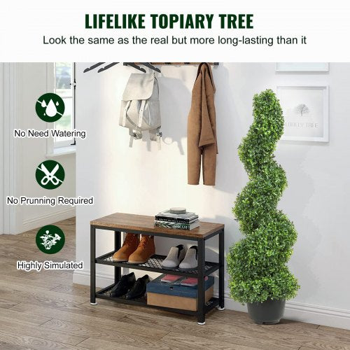 Artificial Topiaries Boxwood Trees, 3ft Tall (2 Pieces) Faux Topiary Plant Outdoor, All-year Green Feaux Plant w/ Replaceable Leaves for Decorative Indoor/Outdoor/Garden