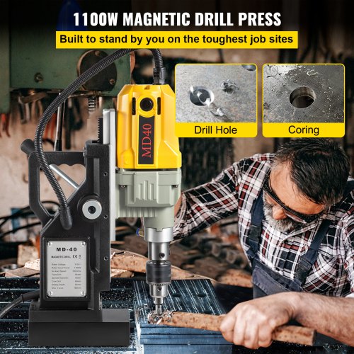Magnetic Drill, 1100W 1.57" Boring Diameter, 2697lbf/12000N Portable Electric Mag Drill Press with 12 Bits, 580 RPM Max Speed Drilling Machine for any Surface and Home Improvement