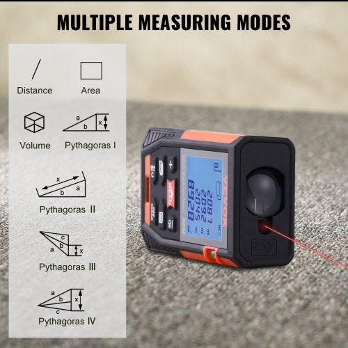 Laser Measure, 50 m, ±1.6mm Accuracy Laser Distance Measure with 2 Bubble Levels, ft/m/in/ft+in Unit, 50.8mm Backlit LCD Screen Laser Meter, Pythagorean Mode, Measure Distance, Area and Volume