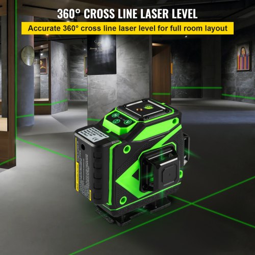 Cross Line Laser Level, 3 x 360° Three Plane Switchable Lines, 131FT Green Beam, Self Leveling & Tilt Leveling Laser Level, 360° Magnetic Base & Mini Jack Stand Included, for Home Decoration