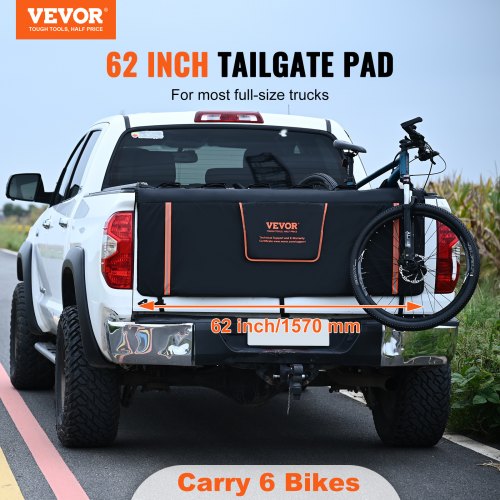 Tailgate Bike Pad, 62" Truck Tailgate Pad Carry 6 Mountain Bikes, Upgraded Grooves Tailgate Protection Pad with Reflective Strips and Tool Pockets, with Camera Opening for Most Pickup Trucks