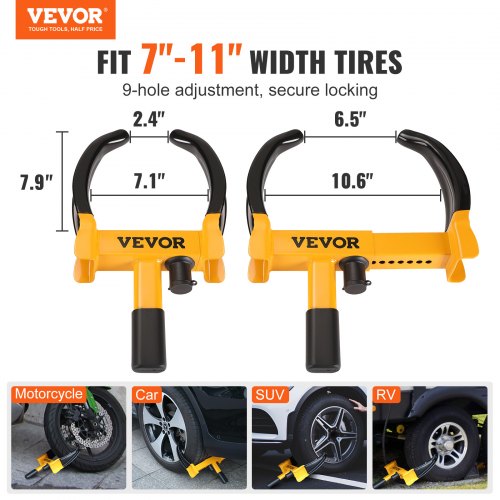 Wheel Lock, 2 Packs Universal Wheel Clamp Lock, Adjustable Anti Theft Trailer Lock Wheel Clamp, Heavy-duty Steel Tire Lock for ATV RV SUV Car Golf Cart Boats Motorcycles, with 6 Keys