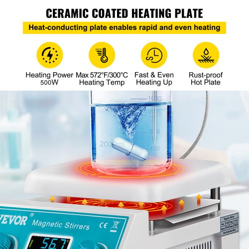 Magnetic Stirrer Hot Plate, 200-2000 RPM Digital Hotplate Magnetic Stirrer, 2L Lab Heating Plate Stirrer, Max 572°F / 300°C Heating Temperature 500W Heating Power, for Laboratory Liquid Mixing