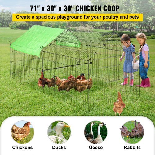 Chicken Coop, 71" x 30" x 30", Rabbit Run Enclosure Pen with Waterproof and Sun-proof Cover for Outdoor, Indoor, Backyard, and Farm, Metal Pet Playpen Cage for Small Animals, Duck, Hen