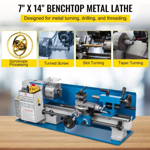 Mini Metal Lathe 550W Variable Speed Metal Lathe 50 to 2500Rpm Precision Mini Benchtop Lathe 7x14 Inch for Mini Precision Parts Processing Sample Processing Modeling Works