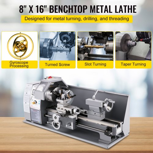 Updated 750W Mini Metal Lathe 8x16 Inch Metal Lathe with Luxury Accessory Box, 50-2500PRM Infinitely Variable Speeds MT3 Spindle Taper Metal Lathe Machine with Movable Lamp 4-jaw Chuck 9 Cutters