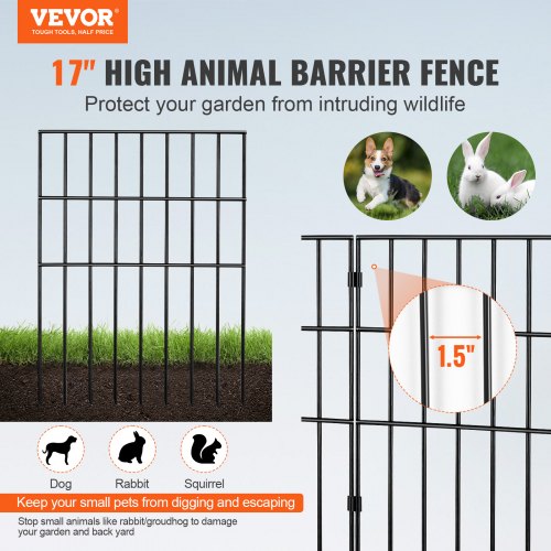 Garden Fence, No Dig Fence 17''(H)x13''(L) Animal Barrier Fence, Underground Decorative Garden Fencing with 1.5 inch Spike Spacing, Metal Dog Fence for the Yard and Outdoor Patio, 19 Pack