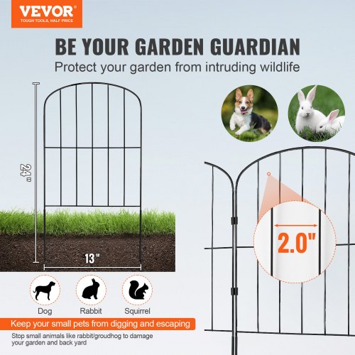 Garden Fence, No Dig Fence 24''(H)x13''(L) Animal Barrier Fence, Underground Decorative Garden Fencing with 2 inch Spike Spacing, Metal Dog Fence for the Yard and Outdoor Patio, 28 Pack