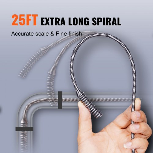 Drain Auger 25Ft, Plumbing Snake Auto Feed, Plumbers Snake with Drill Attachment, Pipe Snake Drain Clog Remover for Kitchen Bathroom Shower Sink with Protective Hose and Gloves