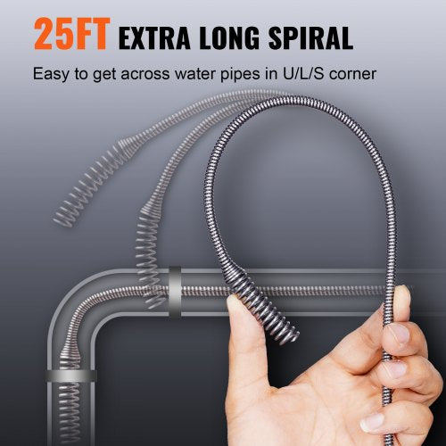 Drain Auger 25Ft, Plumbing Snake with Drill Attachment, Plumbers Snake Drain Clog Remover for Kitchen Bathroom Shower Sink with Protective Hose and Gloves