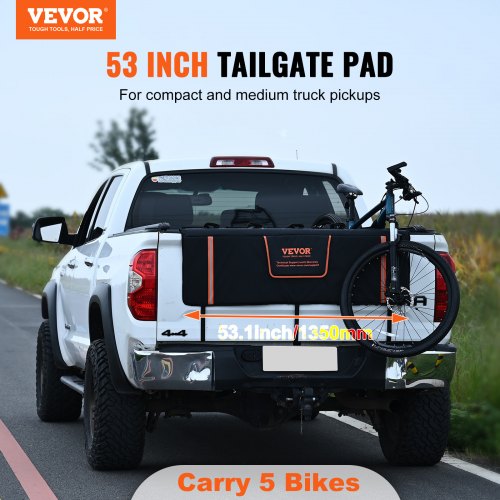 Tailgate Bike Pad, 53" Truck Tailgate Pad Carry 5 Mountain Bikes, Tailgate Protection Pad with Reflective Strips and Tool Pockets, Tailgate Pad with Camera Opening for Mid-Size Pickup Trucks