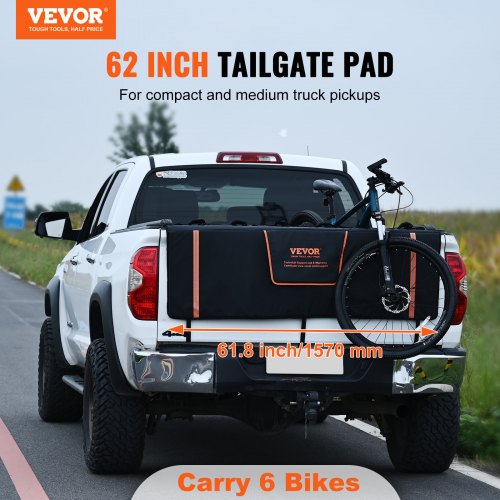 Tailgate Bike Pad, 62" Truck Tailgate Pad Carry 6 Mountain Bikes, Tailgate Protection Pad with Reflective Strips and Tool Pockets, Tailgate Pad with Camera Opening for Pickup Trucks