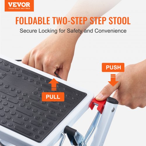 Step Ladder 2-Step 150kg Capacity, Ergonomic Folding Steel Step Stool with Wide Anti-Slip Pedal, Sturdy Step Stool for Adults Toddlers, Multi-Use for Household, Kitchen, Office, RVs