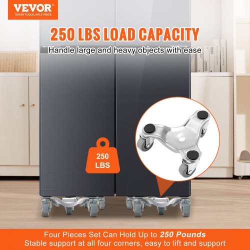 Furniture Dolly, 4 Pack 6-Inch Steel Tri-Dolly with 360° PP Swivel Wheels and Non-Slip Cap, 3 Wheels Furniture Lift Mover Tool Set for Moving Heavy Furniture Refrigerator Sofa, 250Lbs Capacity