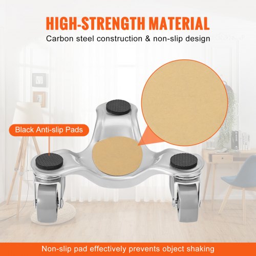 Furniture Dolly, 4 Pack 6-Inch Steel Tri-Dolly with 360° PP Swivel Wheels and Non-Slip Cap, 3 Wheels Furniture Lift Mover Tool Set for Moving Heavy Furniture Refrigerator Sofa, 250Lbs Capacity